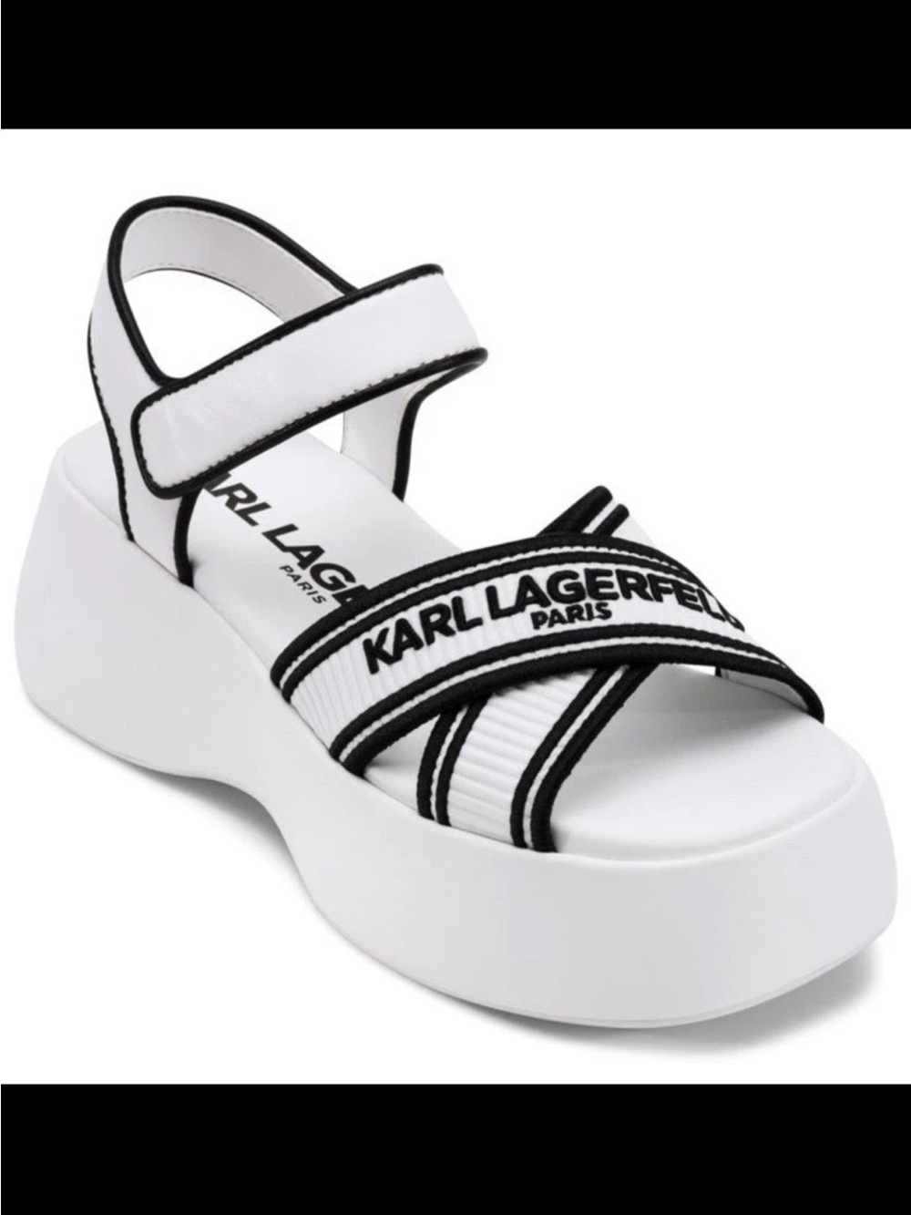 Karl Lagerfeld Paris Women’s Meddi Sandals. White/Black. Sz: US 11 M. NEW.